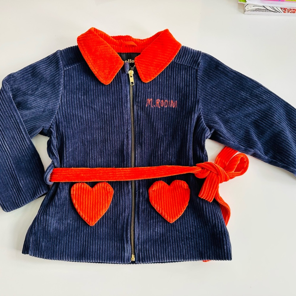 Mini Rodini Navy Corduroy Jacket Red Heart pockets